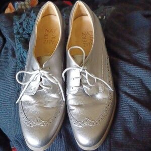 Naturalizer Heeled Loafers, Pewter, Sz 8